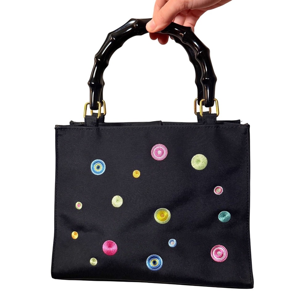 Womens VTG Tianni Structured Top Handle Purse Shoulder Bag Polka Dot Multi SMALL